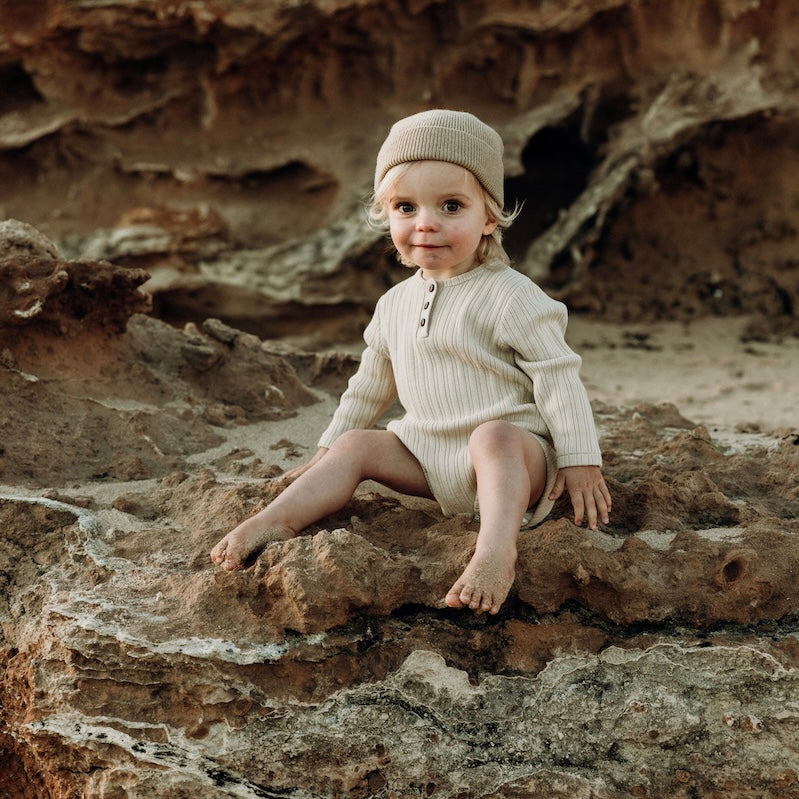 Ribbed Button Bodysuit | Natural